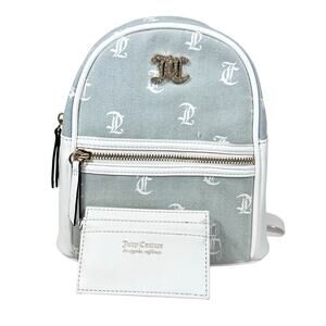 Juicy Couture Mini Backpack Denim White w/ Wallet Bag Purse New